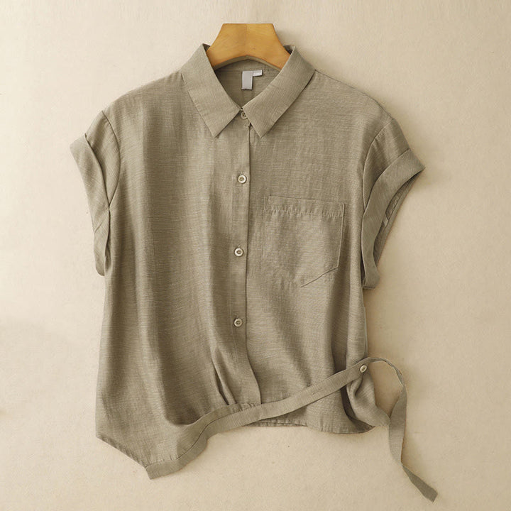 Set da donna in cotone e lino con tasche, 2 pezzi, camicia a maniche corte, gonna lunga 7-8 , Buddha Stones - image 3