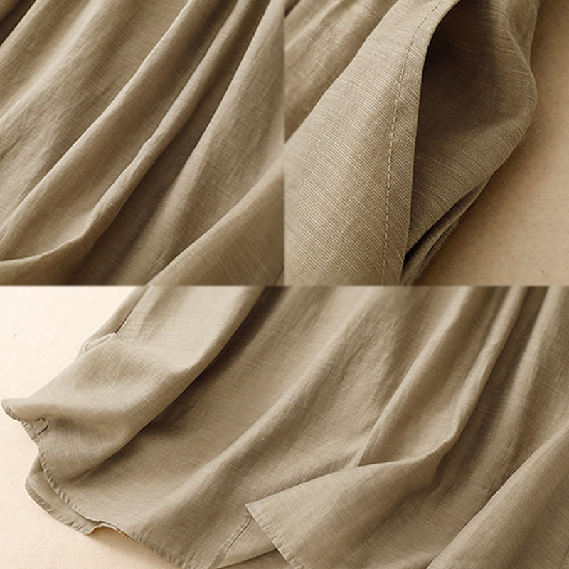 Set da donna in cotone e lino con tasche, 2 pezzi, camicia a maniche corte, gonna lunga 7-8 , Buddha Stones - image 13