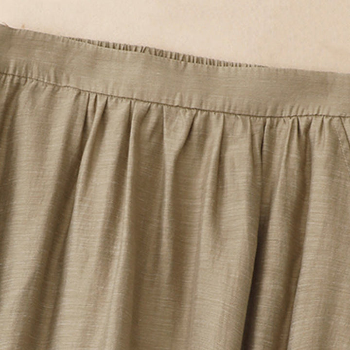 Set da donna in cotone e lino con tasche, 2 pezzi, camicia a maniche corte, gonna lunga 7-8 , Buddha Stones - image 9