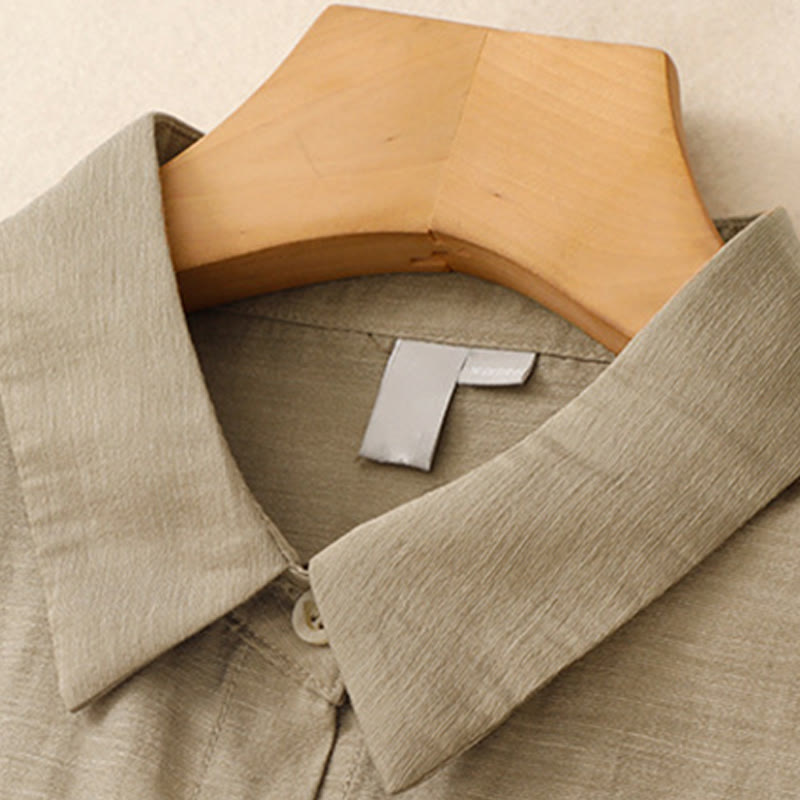 Set da donna in cotone e lino con tasche, 2 pezzi, camicia a maniche corte, gonna lunga 7-8 , Buddha Stones - image 4