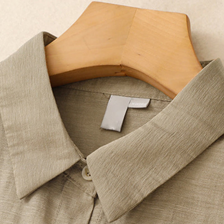 Set da donna in cotone e lino con tasche, 2 pezzi, camicia a maniche corte, gonna lunga 7-8 , Buddha Stones - image 4