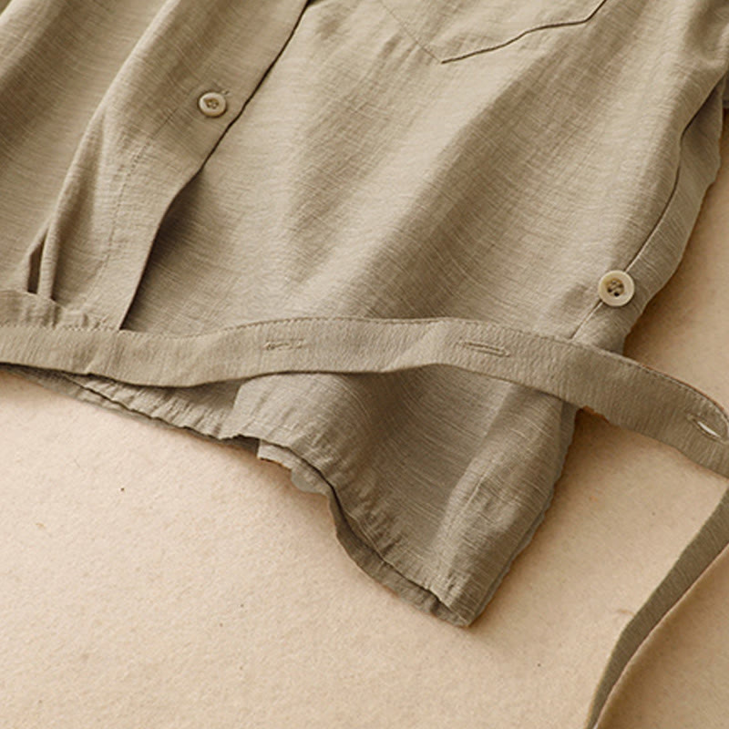 Set da donna in cotone e lino con tasche, 2 pezzi, camicia a maniche corte, gonna lunga 7-8 , Buddha Stones - image 7