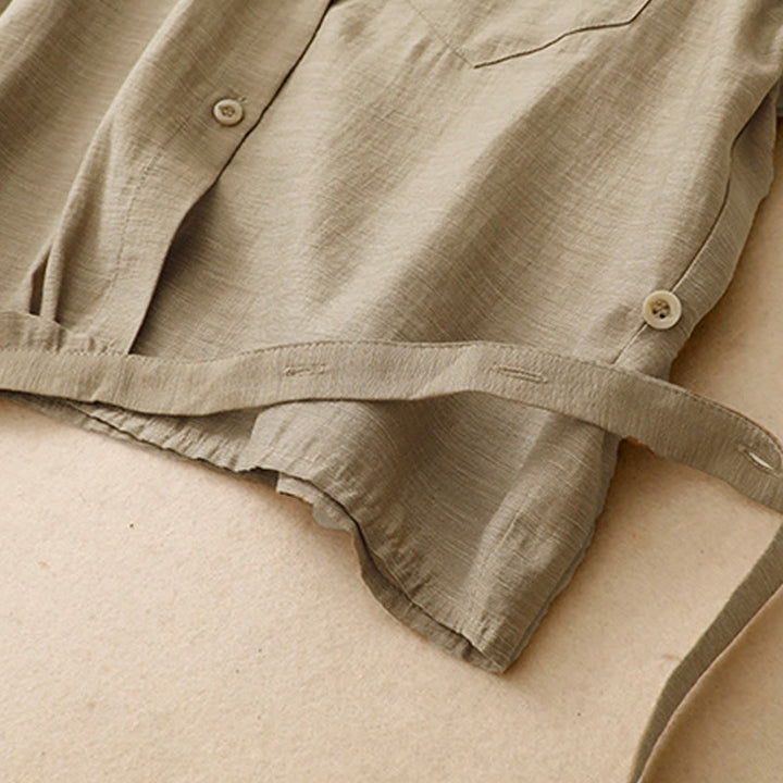 Set da donna in cotone e lino con tasche, 2 pezzi, camicia a maniche corte, gonna lunga 7-8 , Buddha Stones - image 7