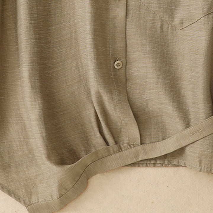 Set da donna in cotone e lino con tasche, 2 pezzi, camicia a maniche corte, gonna lunga 7-8 , Buddha Stones - image 6