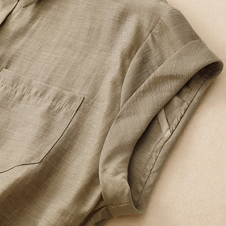 Set da donna in cotone e lino con tasche, 2 pezzi, camicia a maniche corte, gonna lunga 7-8 , Buddha Stones - image 5