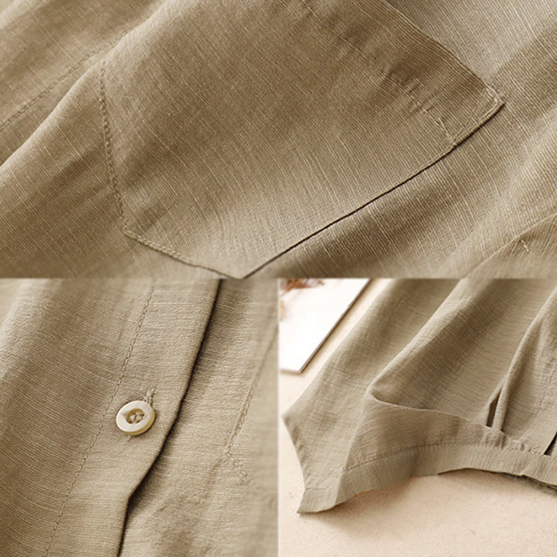 Set da donna in cotone e lino con tasche, 2 pezzi, camicia a maniche corte, gonna lunga 7-8 , Buddha Stones - image 12