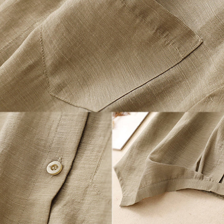 Set da donna in cotone e lino con tasche, 2 pezzi, camicia a maniche corte, gonna lunga 7-8 , Buddha Stones - image 12