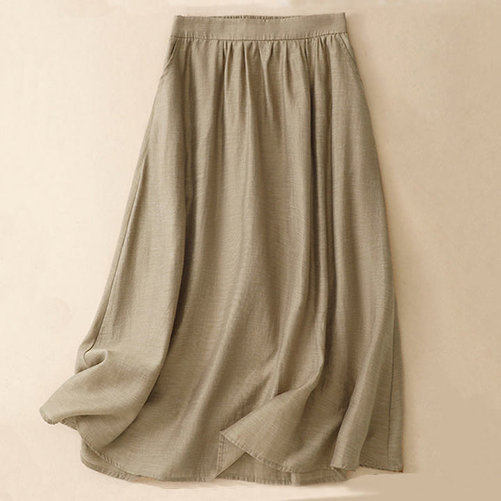 Set da donna in cotone e lino con tasche, 2 pezzi, camicia a maniche corte, gonna lunga 7-8 , Buddha Stones - image 8