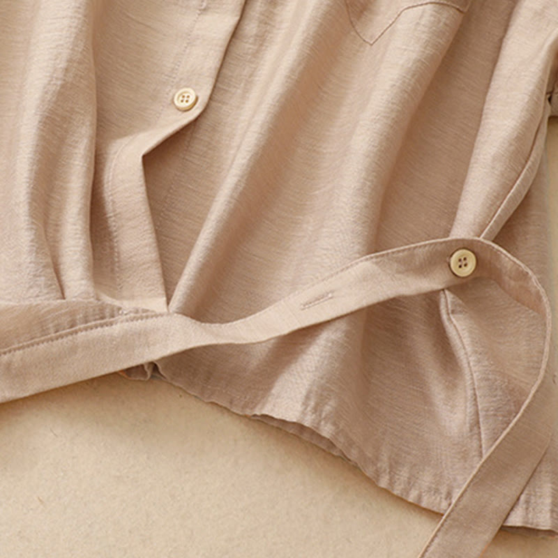 Set da donna in cotone e lino con tasche, 2 pezzi, camicia a maniche corte, gonna lunga 7-8 , Buddha Stones - image 20