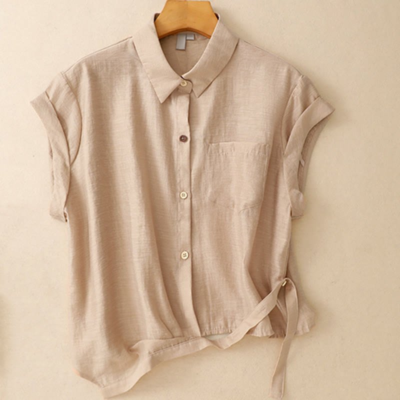 Set da donna in cotone e lino con tasche, 2 pezzi, camicia a maniche corte, gonna lunga 7-8 , Buddha Stones - image 16