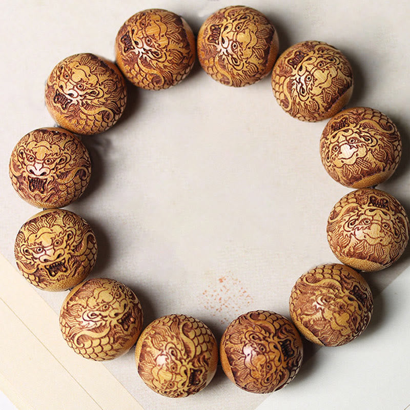 Bracciale Buddha Stones intagliate in sandalo e drago che tiene lontani gli spiriti maligni - Sandalo (circonferenza del polso: 18-21 cm) - image 1