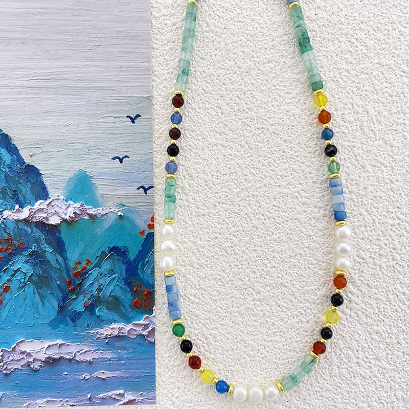 Collana con ciondolo in vetro perla e Buddha Stones - Perla - image 1