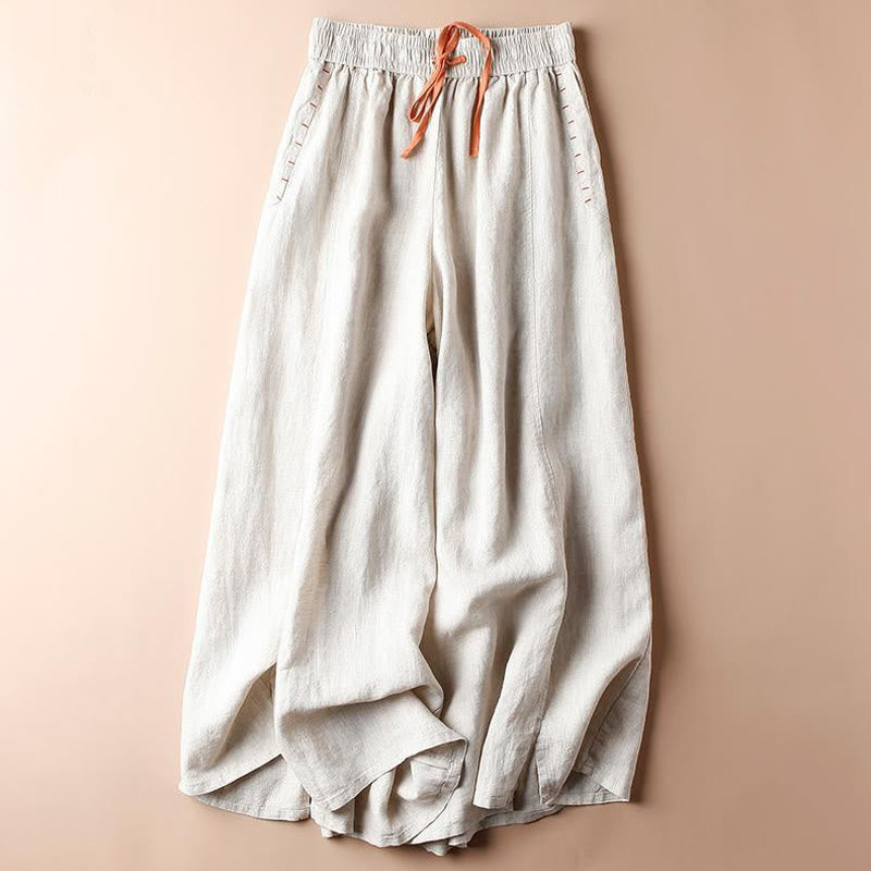 Pantaloni larghi da donna con tasche e orlo a fessura in cotone Buddha Stones, lunghezza 7-8 - Conchiglia - US8-10, UK/AU12-14, EU40-42 (2XL) - image 1