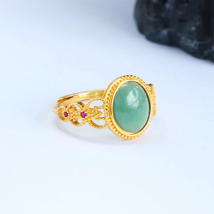 Anello portafortuna in giada con design cavo, placcato in oro e argento sterling 925 naturale Buddha Stones - image 8