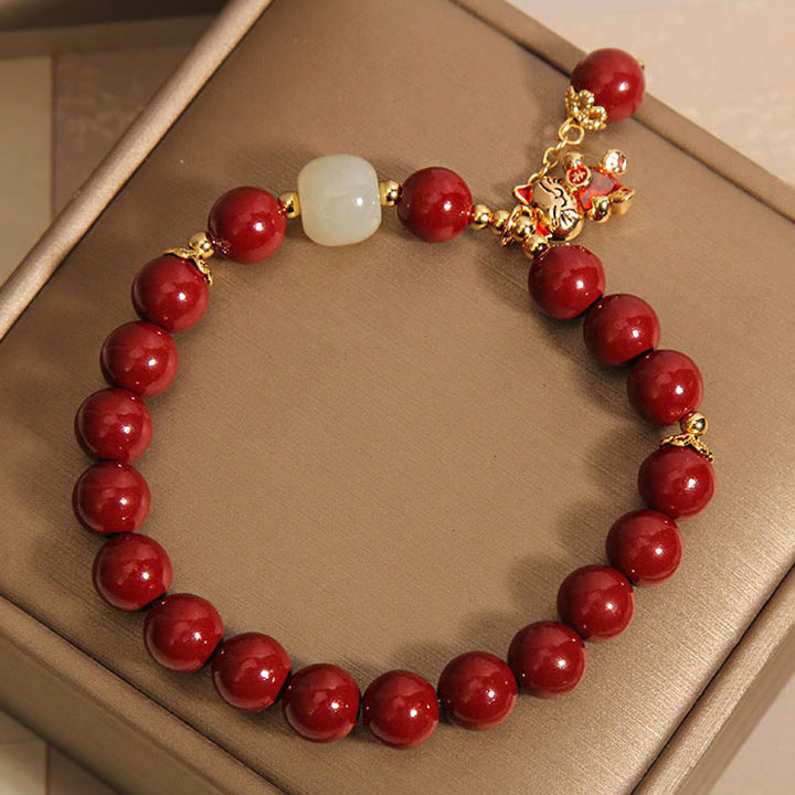 Braccialetto di benedizione con ciondolo gatto portafortuna naturale Buddha Stones Cinnabar - image 10