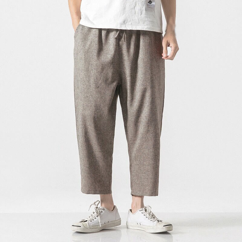 Pantaloni da uomo in cotone e lino con tasche, lunghezza 7-8, Buddha Stones Summer Plain - image 2