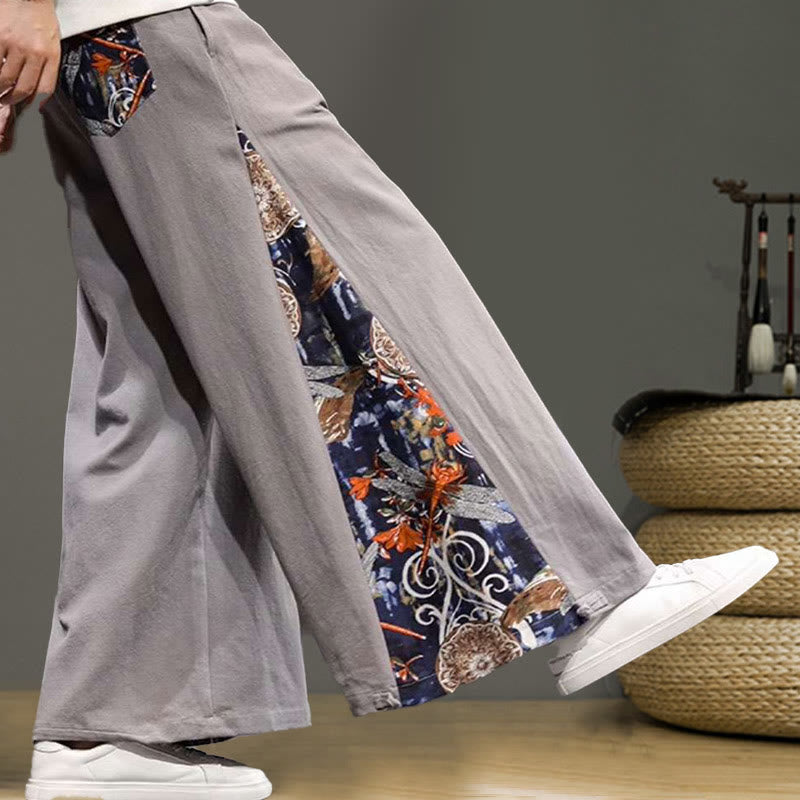Pantaloni da uomo in cotone e lino con coulisse, gamba larga, tasche e ricamo di gru Buddha Stones - image 29