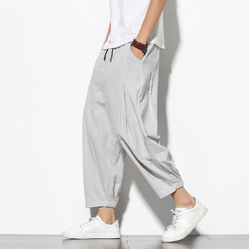 Pantaloni a carota in cotone e lino con tasche, da uomo, lunghezza 7-8, modello Buddha Stones - Grigio chiaro - US/UK/AU46, EU56 (5XL) - image 4