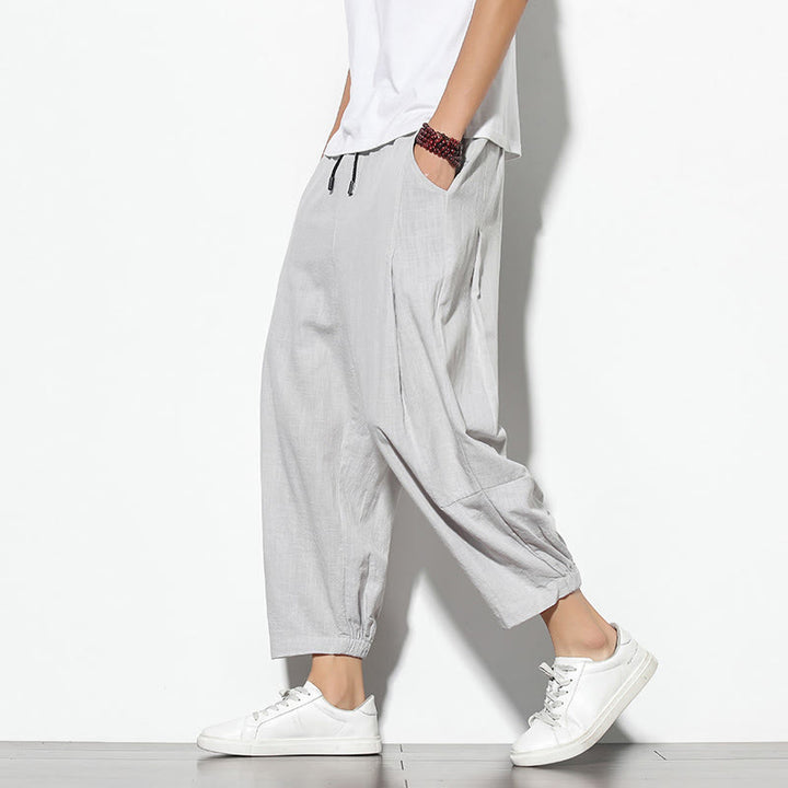 Pantaloni a carota in cotone e lino con tasche, da uomo, lunghezza 7-8, modello Buddha Stones - Grigio chiaro - US/UK/AU46, EU56 (5XL) - image 4