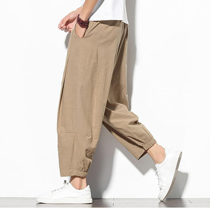 Pantaloni a carota in cotone e lino con tasche, da uomo, lunghezza 7-8, modello Buddha Stones - image 6