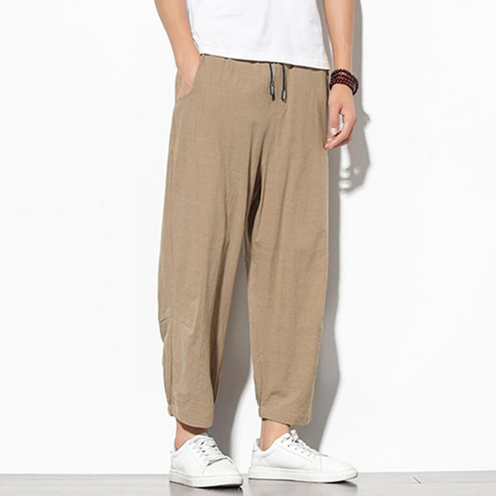Pantaloni a carota in cotone e lino con tasche, da uomo, lunghezza 7-8, modello Buddha Stones - image 11