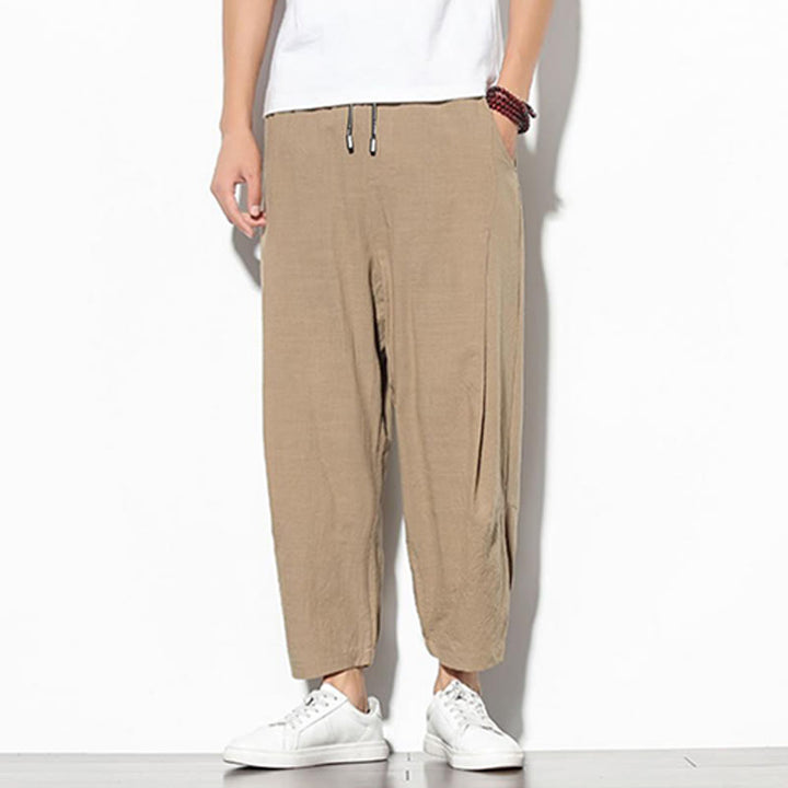 Pantaloni a carota in cotone e lino con tasche, da uomo, lunghezza 7-8, modello Buddha Stones - image 13