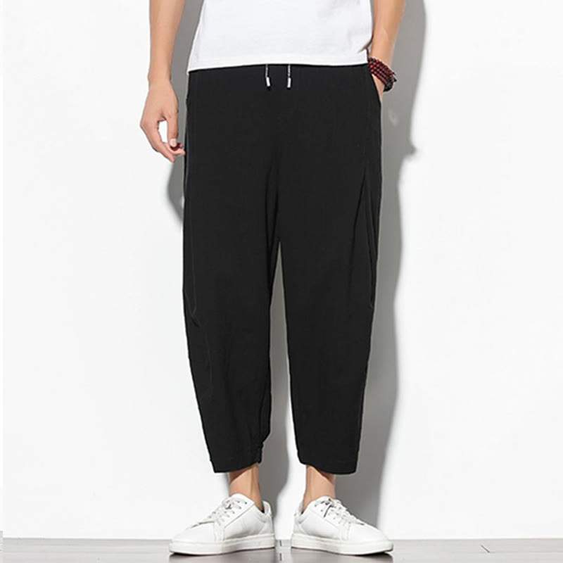 Pantaloni a carota in cotone e lino con tasche, da uomo, lunghezza 7-8, modello Buddha Stones - image 16