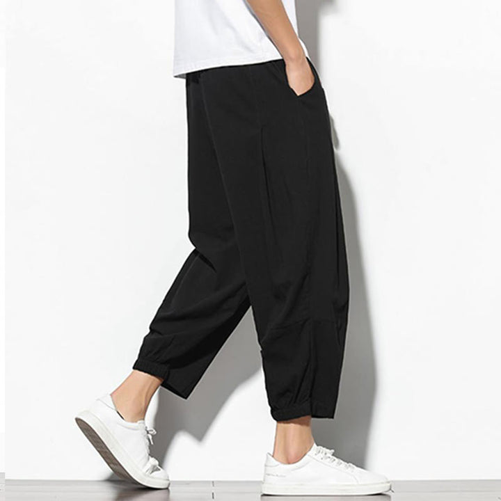 Pantaloni a carota in cotone e lino con tasche, da uomo, lunghezza 7-8, modello Buddha Stones - image 17