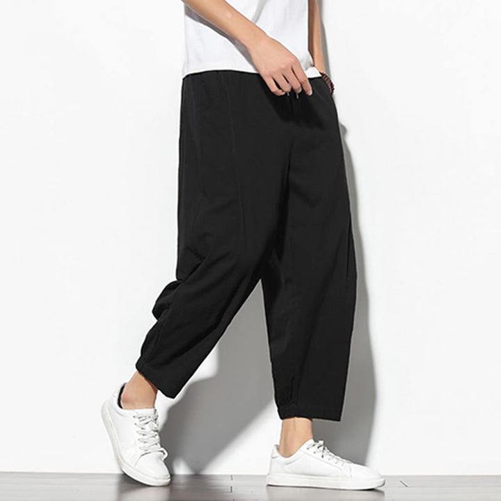 Pantaloni a carota in cotone e lino con tasche, da uomo, lunghezza 7-8, modello Buddha Stones - image 19