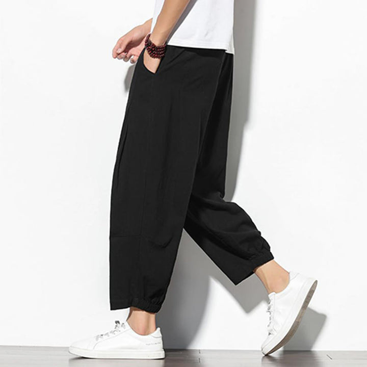 Pantaloni a carota in cotone e lino con tasche, da uomo, lunghezza 7-8, modello Buddha Stones - image 15