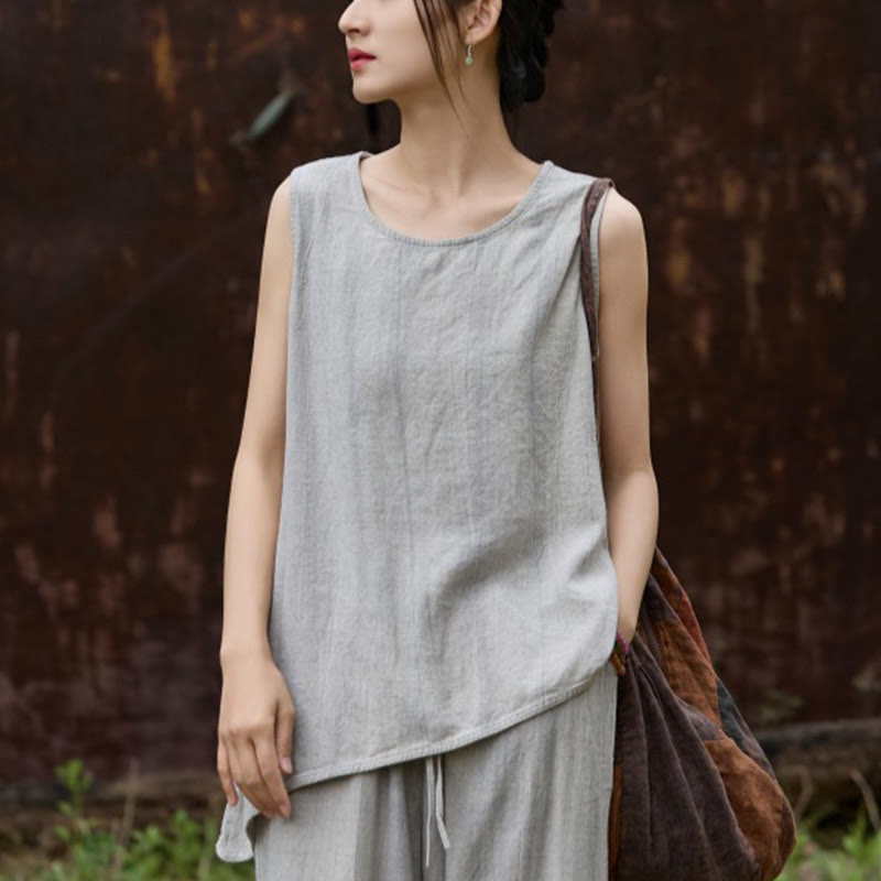 Canotta da donna senza maniche con scollo rotondo in lino tie-dye estivo Buddha Stones - Grigio chiaro - US4, UK/AU8, EU36 (F) - image 16
