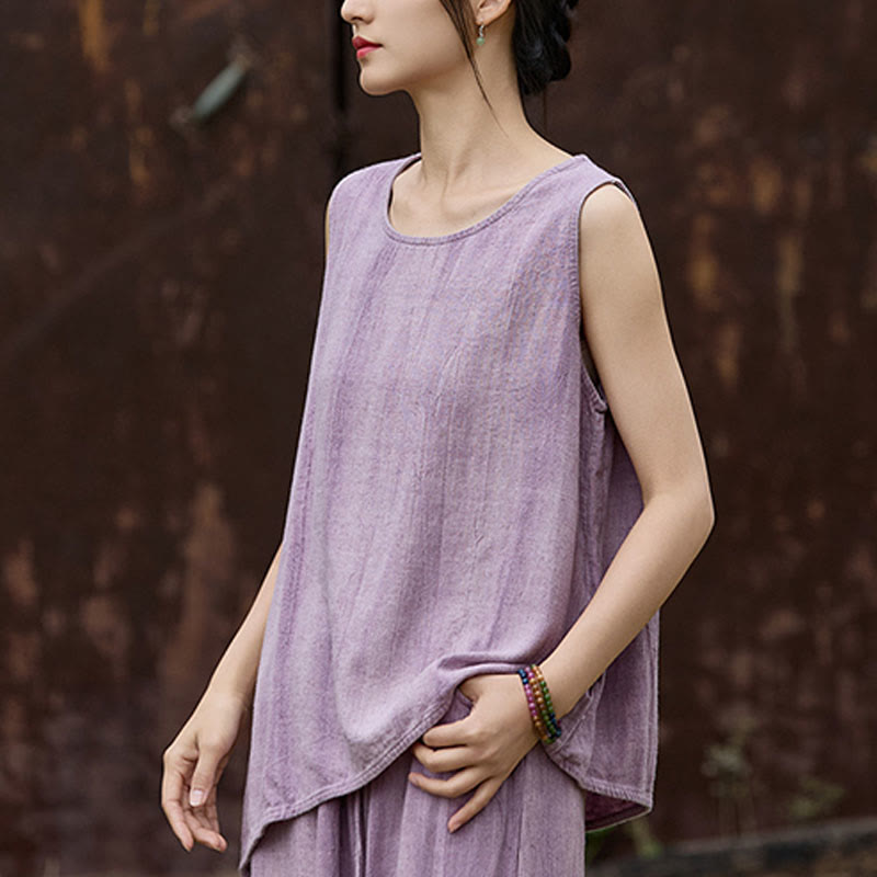 Canotta da donna senza maniche con scollo rotondo in lino tie-dye estivo Buddha Stones - image 2