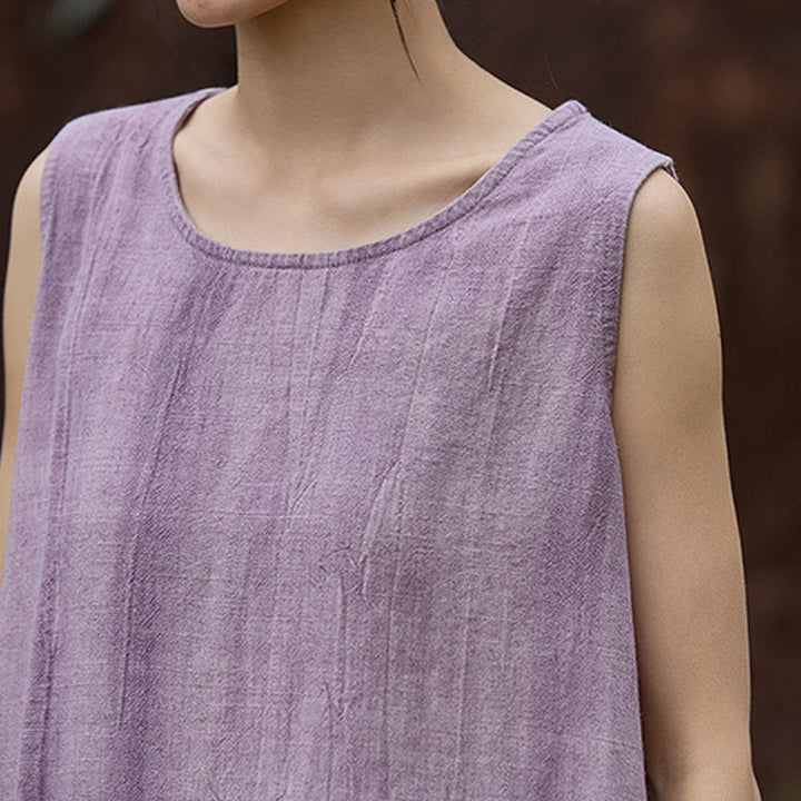 Canotta da donna senza maniche con scollo rotondo in lino tie-dye estivo Buddha Stones - image 8