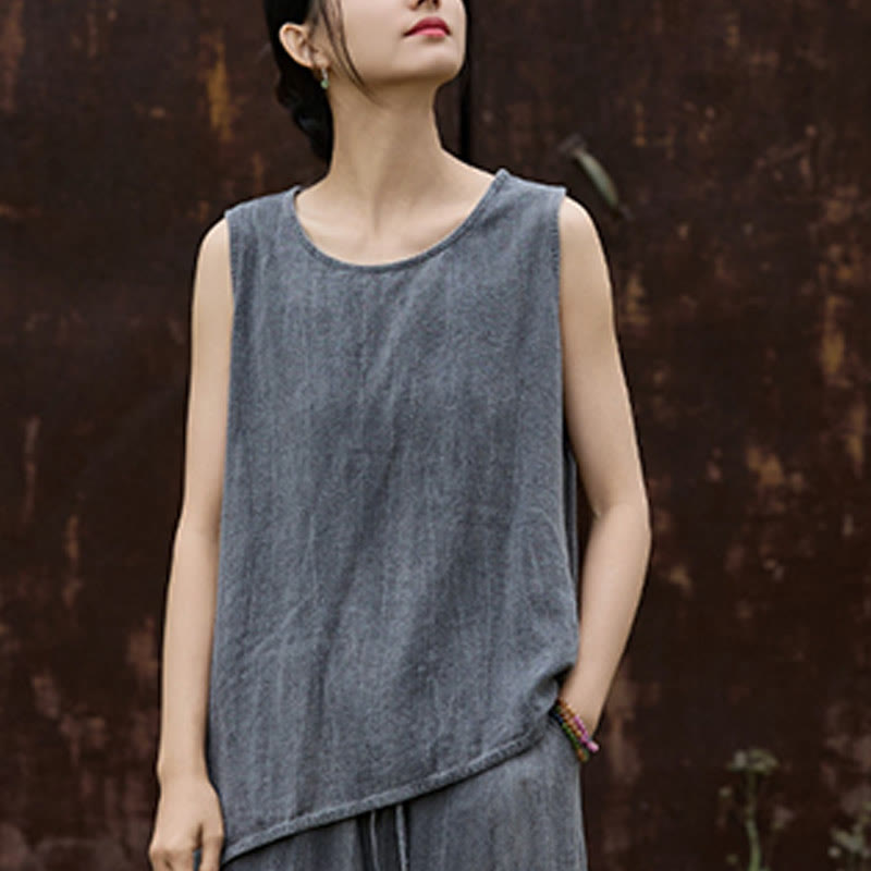 Canotta da donna senza maniche con scollo rotondo in lino tie-dye estivo Buddha Stones - image 11