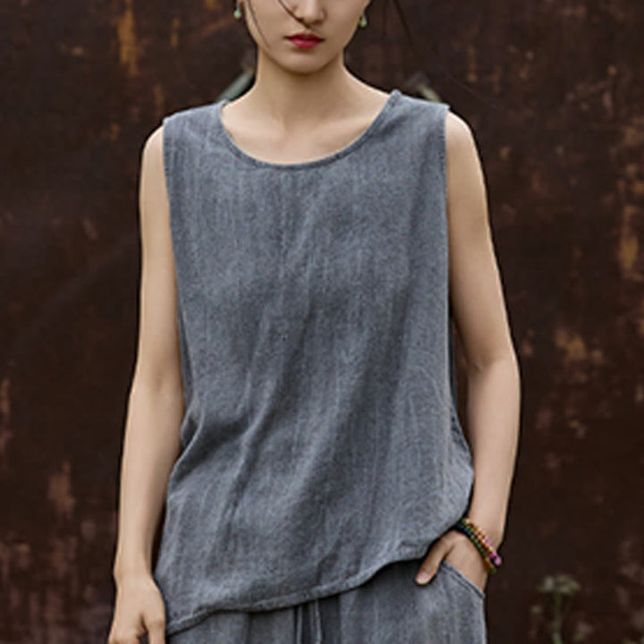 Canotta da donna senza maniche con scollo rotondo in lino tie-dye estivo Buddha Stones - image 12