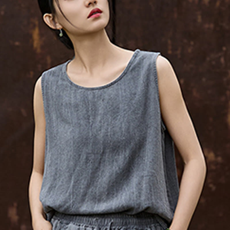 Canotta da donna senza maniche con scollo rotondo in lino tie-dye estivo Buddha Stones - image 13