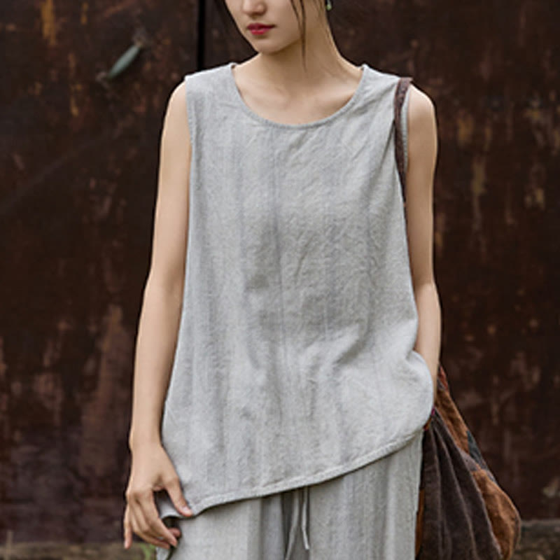 Canotta da donna senza maniche con scollo rotondo in lino tie-dye estivo Buddha Stones - image 19
