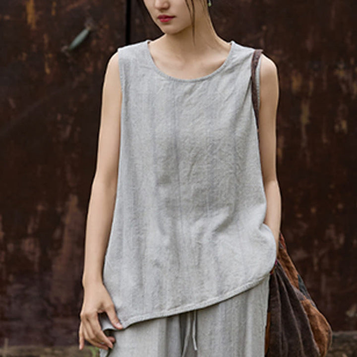 Canotta da donna senza maniche con scollo rotondo in lino tie-dye estivo Buddha Stones - image 19