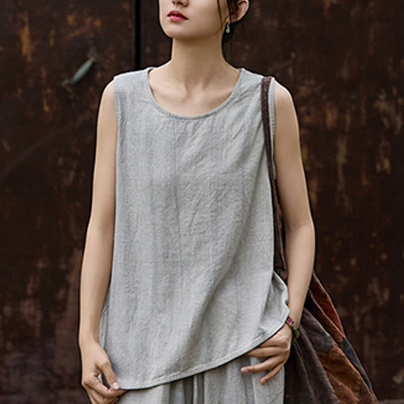 Canotta da donna senza maniche con scollo rotondo in lino tie-dye estivo Buddha Stones - image 17