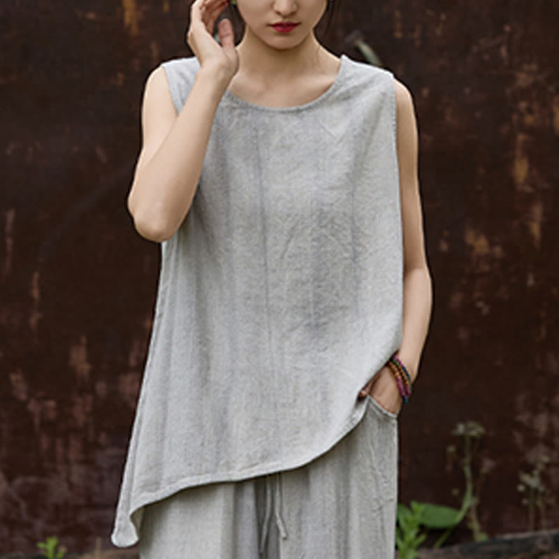 Canotta da donna senza maniche con scollo rotondo in lino tie-dye estivo Buddha Stones - image 20