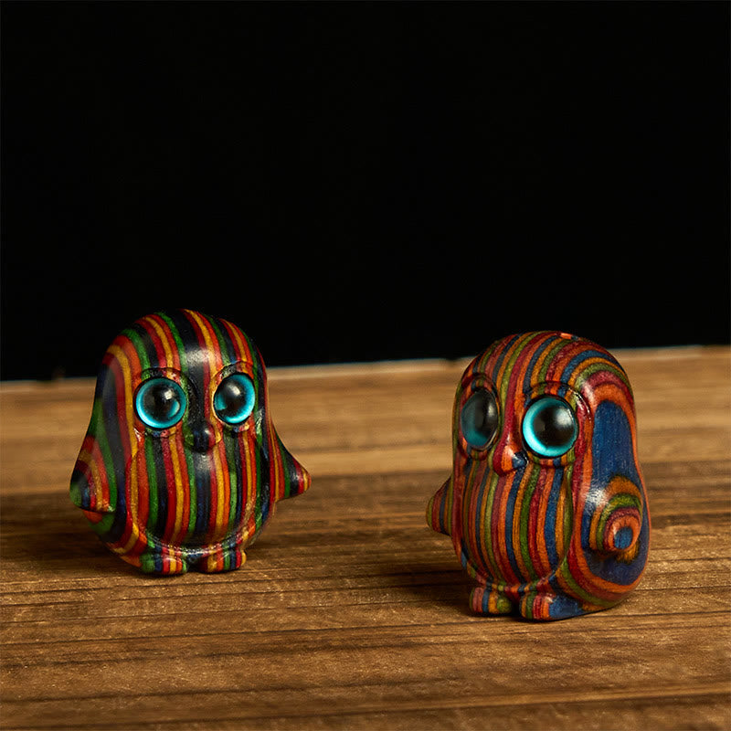 Buddha Stones 2 pezzi Mini pinguino in eucalipto arcobaleno intagliato decorazione creativa - image 2