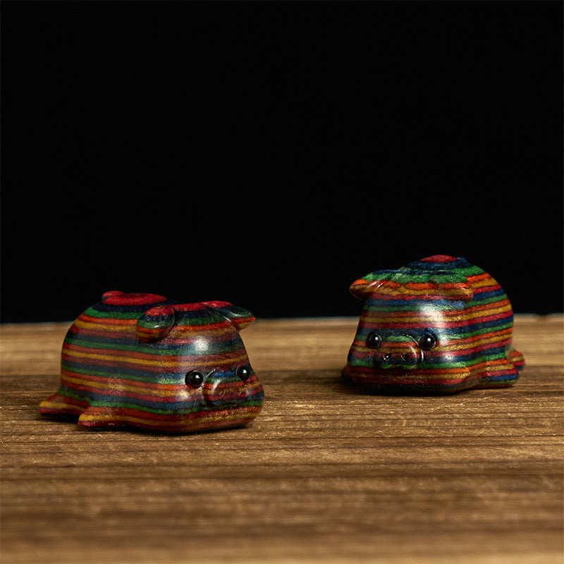 Buddha Stones 2 pezzi Mini eucalipto arcobaleno Maiale intagliato Decorazione positiva - image 2