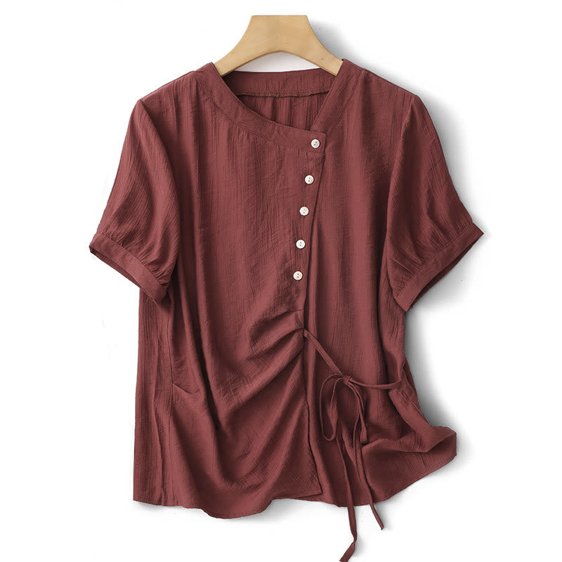 Camicia da donna in cotone a maniche corte con lacci asimmetrici e motivo Buddha Stones - Mattoni refrattari - US8-10, UK/AU12-14, EU40-42 (2XL) - image 18