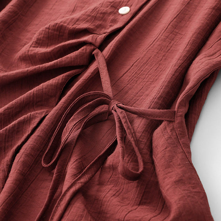 Camicia da donna in cotone a maniche corte con lacci asimmetrici e motivo Buddha Stones - image 21