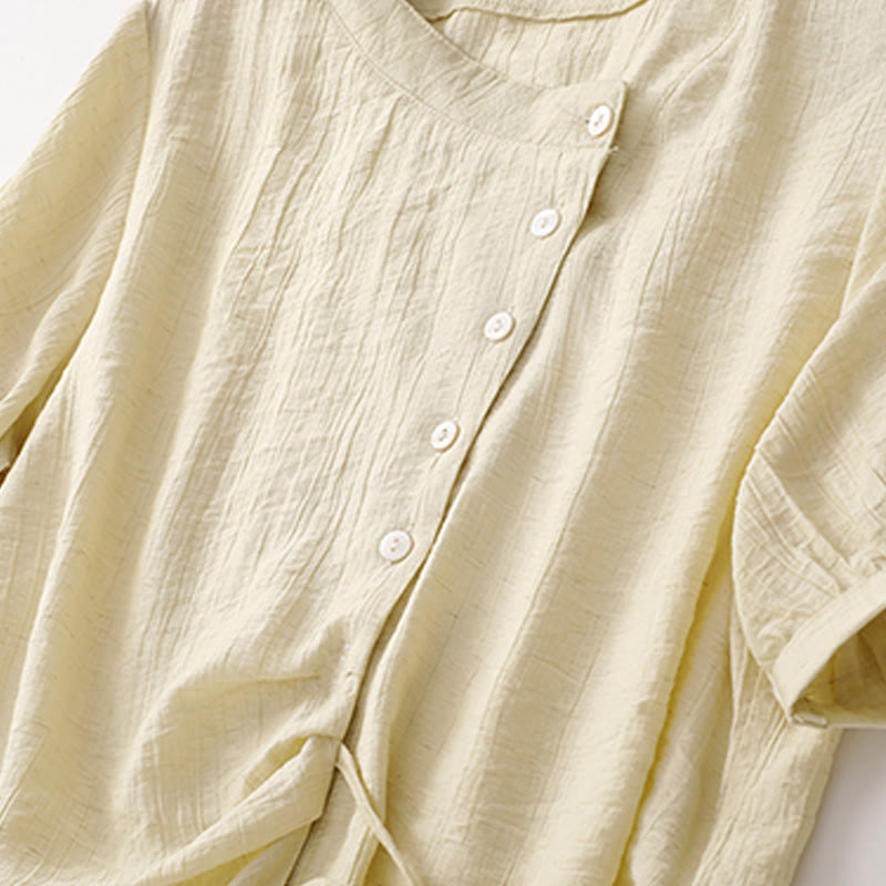 Camicia da donna in cotone a maniche corte con lacci asimmetrici e motivo Buddha Stones - image 11