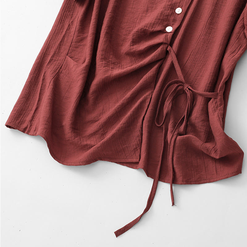 Camicia da donna in cotone a maniche corte con lacci asimmetrici e motivo Buddha Stones - image 23