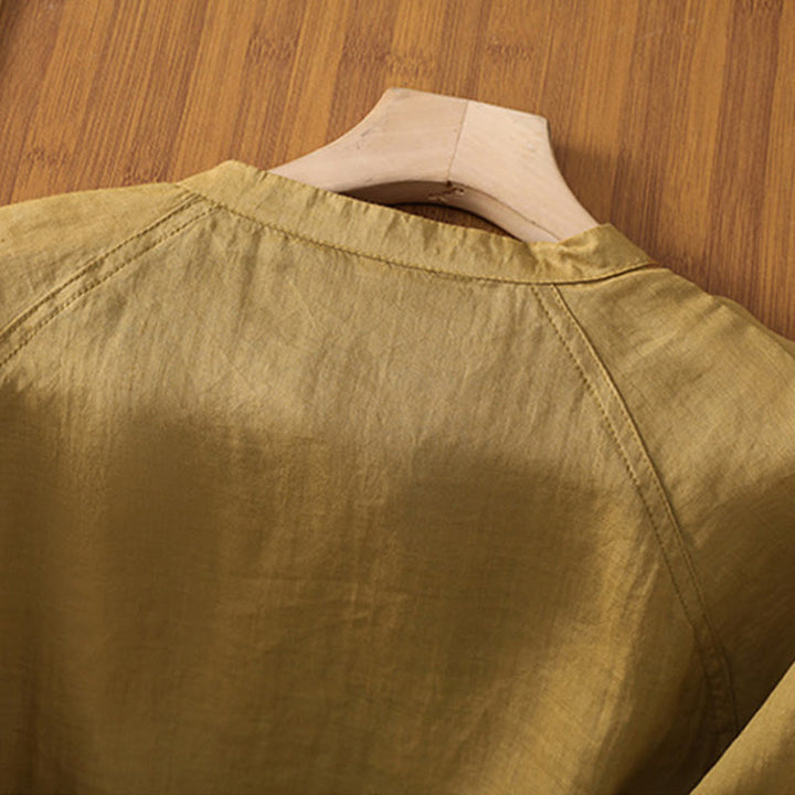 Camicia da donna in cotone e lino con maniche a tre quarti e tasche Buddha Stones Daily - image 14