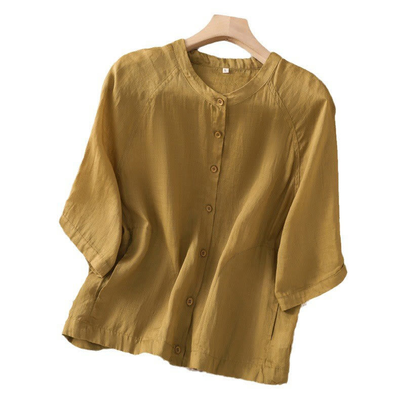 Camicia da donna in cotone e lino con maniche a tre quarti e tasche Buddha Stones Daily - image 19