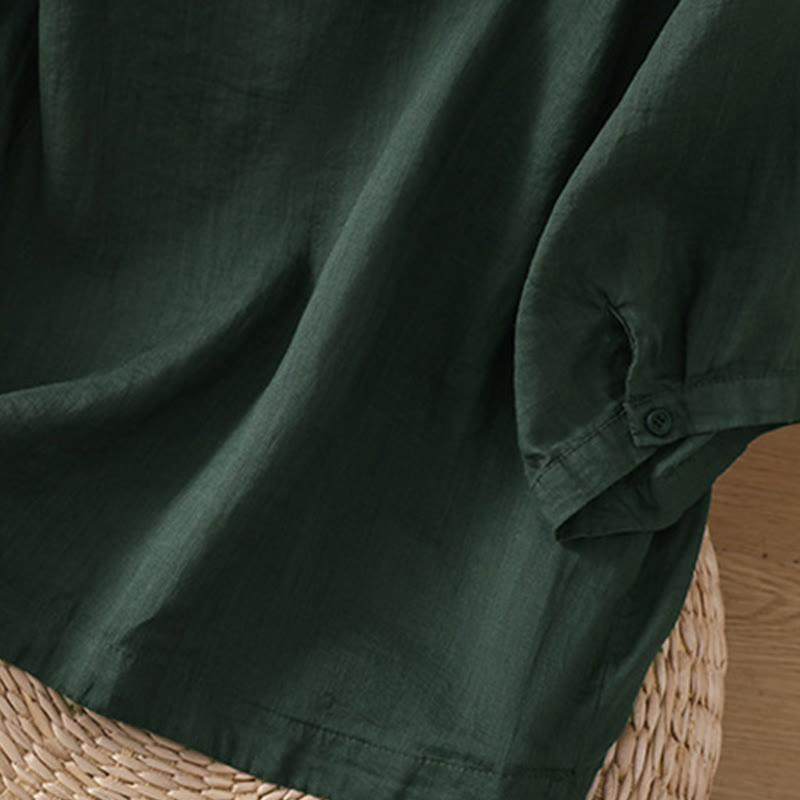 Camicia da donna in cotone e lino con maniche a tre quarti e tasche Buddha Stones Daily - image 26