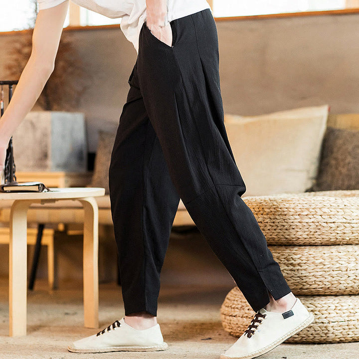 Pantaloni da uomo affusolati in lino tinta unita con coulisse e tasche Buddha Stones - image 24